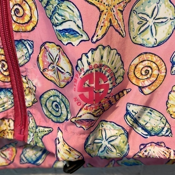 SIMPLY Southern Pink Shell Print Windbreaker Size Medium Beach Ocean Boat - Picture 2 of 6